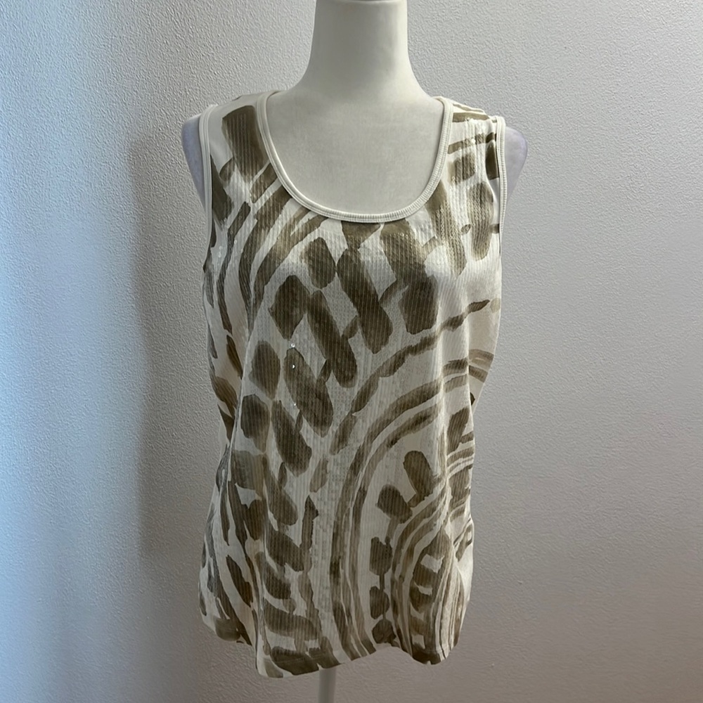 Chico's Zenergy White and Toupe Tank Top with Clean Sequins size 2 (Medium)